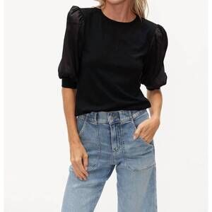 NEW SIX/FIFTY solara mixed media satin top in black